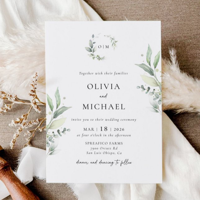 Minimalist Greenery Botanical Wedding Invitation (Invitation)