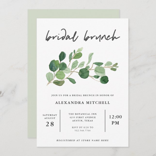Minimalist Greenery | Bridal Brunch Invitation (Front/Back)