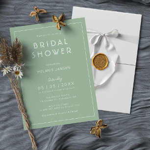 Minimalist Greenery Bridal Shower Sage Green Invitation