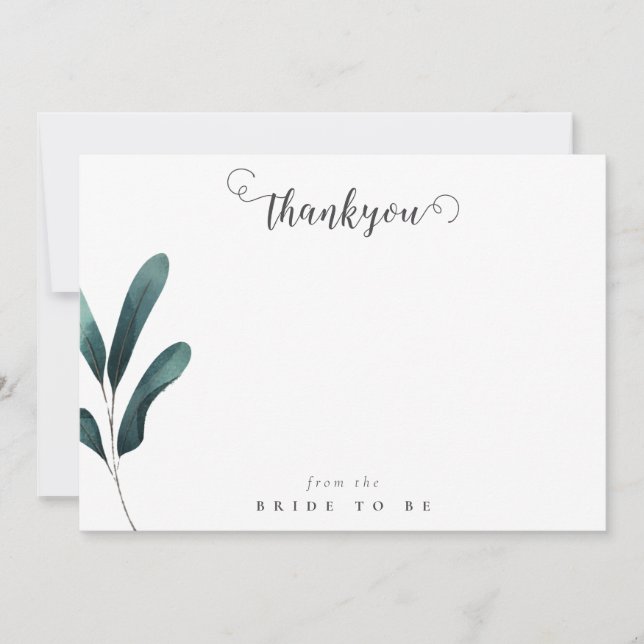 Minimalist Greenery Bridal Shower Thank You Card (Front)