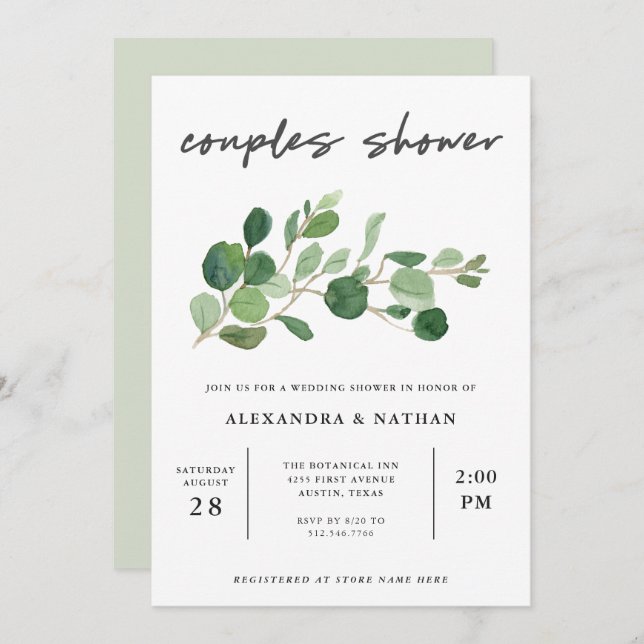 Minimalist Greenery | Couples Shower Invitation (Front/Back)
