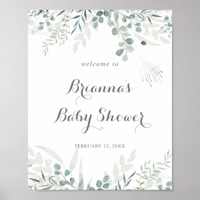 Minimalist Greenery Eucalyptus Baby Shower Welcome Poster (Front)