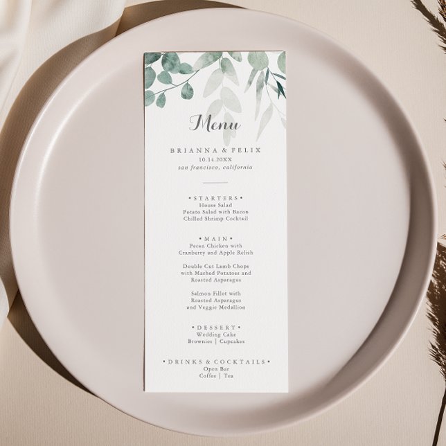Minimalist Greenery Eucalyptus Dinner Menu (Creator Uploaded)