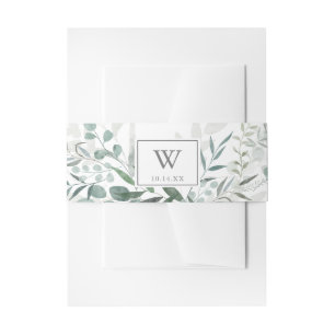 Minimalist Greenery Eucalyptus Monogram Wedding Invitation Belly Band