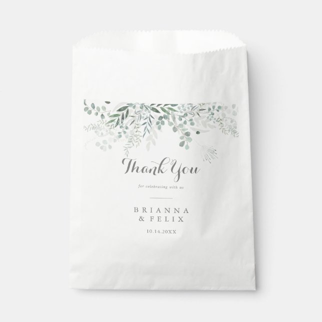 Minimalist Greenery Eucalyptus Thank You Wedding Favour Bag (Front)