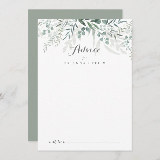 Minimalist Greenery Eucalyptus Wedding Advice Card (Front/Back)