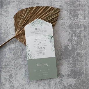 Minimalist Greenery Eucalyptus Wedding All In One Invitation