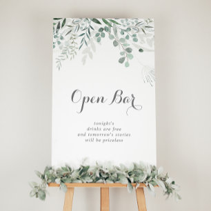 Minimalist Greenery Eucalyptus Wedding Open Bar Poster