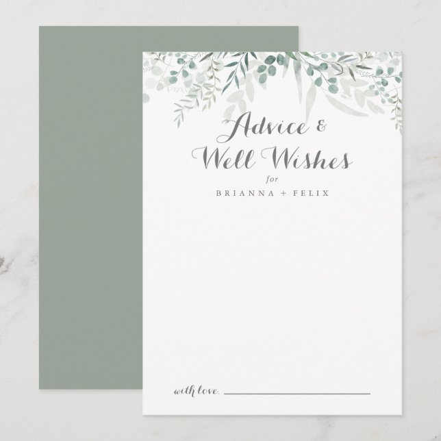 Minimalist Greenery Eucalyptus Wedding Well Wishes Advice Card (Front/Back)