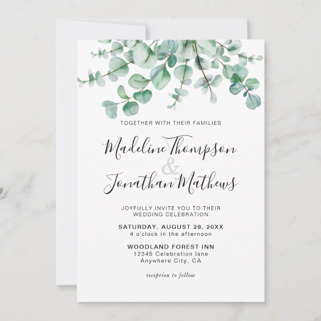 Minimalist Greenery Floral Eucalyptus Wedding Invitation (Front)