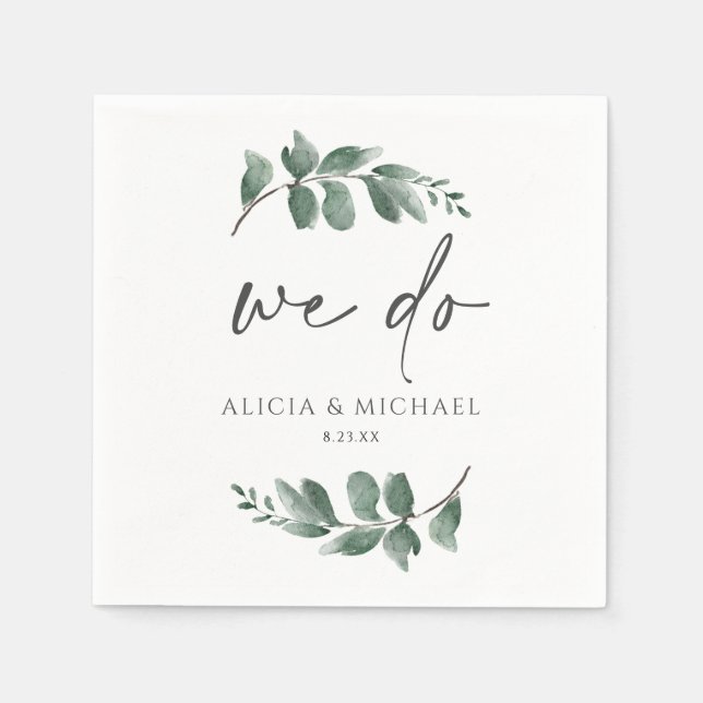 Minimalist Greenery Foliage Handwriting Wedding Napkin (Front)