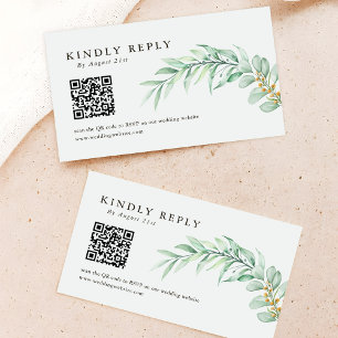 Minimalist Greenery Foliage QR CODE Wedding RSVP Card