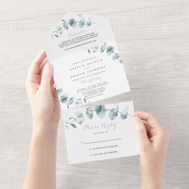Minimalist Greenery Foliage Wedding  All In One Invitation (Tearaway)