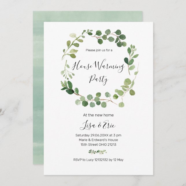 Minimalist Greenery Housewarming Party Invite (Front/Back)