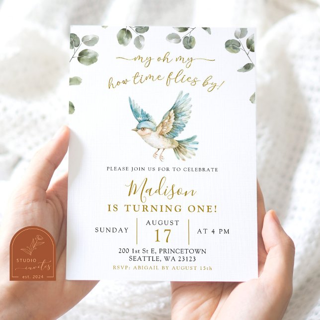 Minimalist Greenery Little Birdie Birthday Invitation (Creator Uploaded)