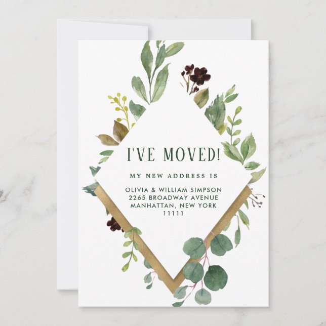 Minimalist Greenery Moving Announcement Card (Front)