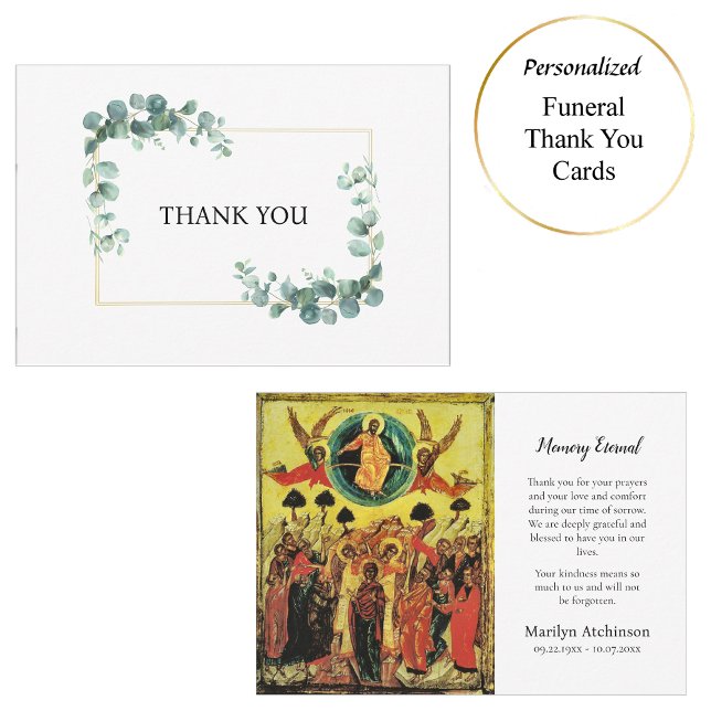 Minimalist Greenery Orthodox Christian Funeral     Thank You Card (Creator Uploaded)