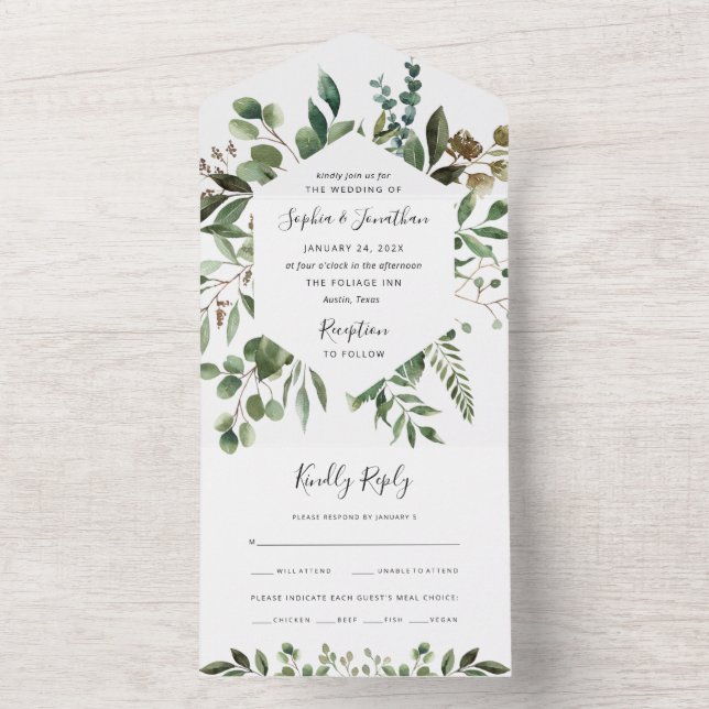 Minimalist Greenery | Simple Rustic Wedding All In One Invitation (Inside)