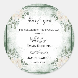 Minimalist Greenery Thank You Round Sticker