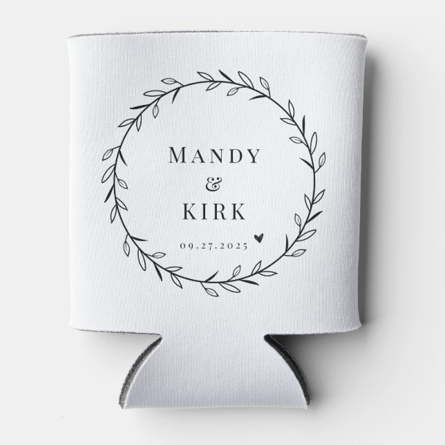 Minimalist Greenery Wedding Can Cooler |  (Front)