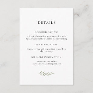 Minimalist Greenery Wedding Details Elegant Enclosure Card