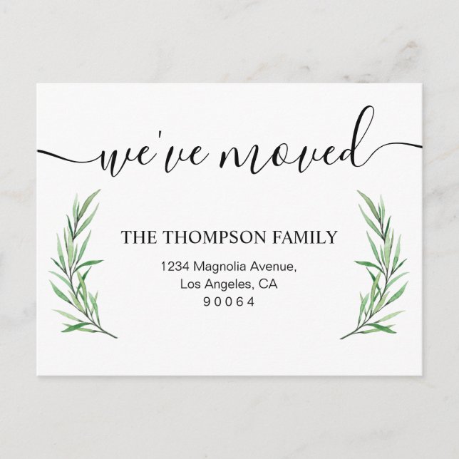 Minimalist Greenery We've Moved New Home Moving Announcement Postcard (Front)