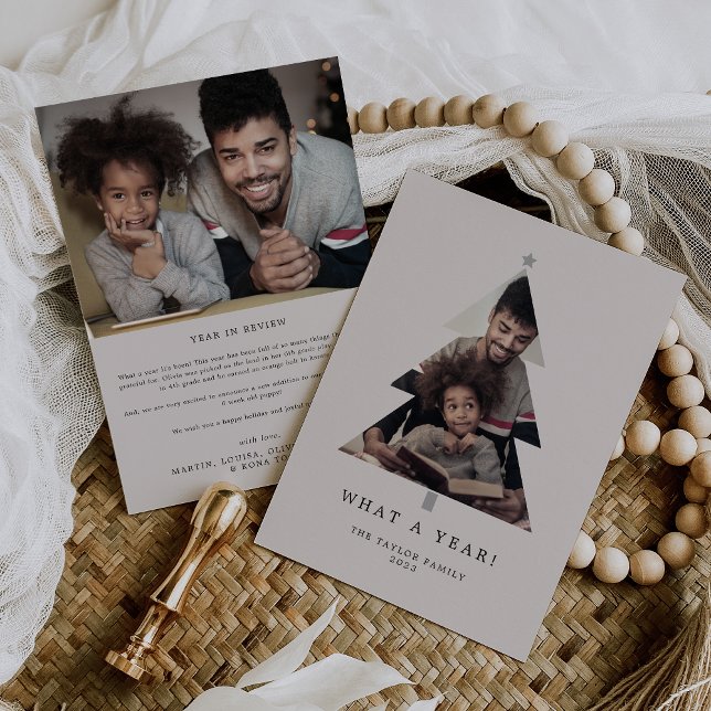 Minimalist Greige Simple What A Year Christmas Holiday Card (Creator Uploaded)