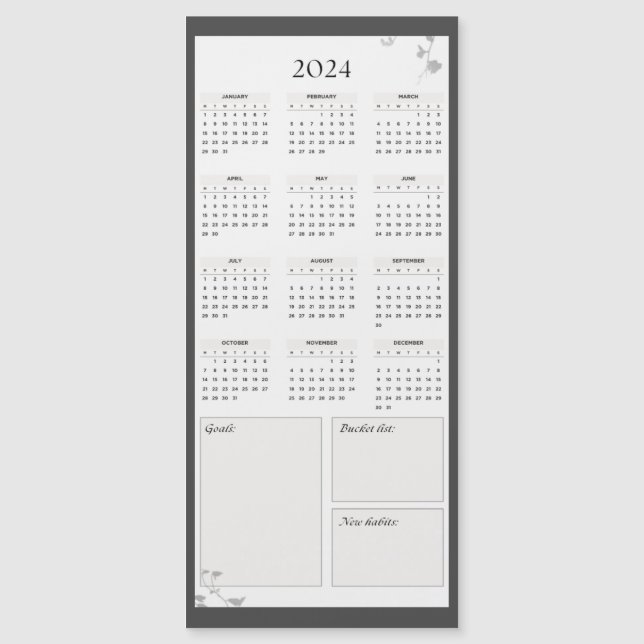 Minimalist Grey 2024 Magnet Calendar (Front)