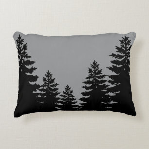 Minimalist grey and black pine tree silhouette decorative cushion