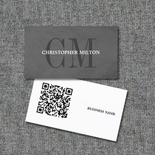 Minimalist Grey Bold Monogram QR code Consultant Business Card