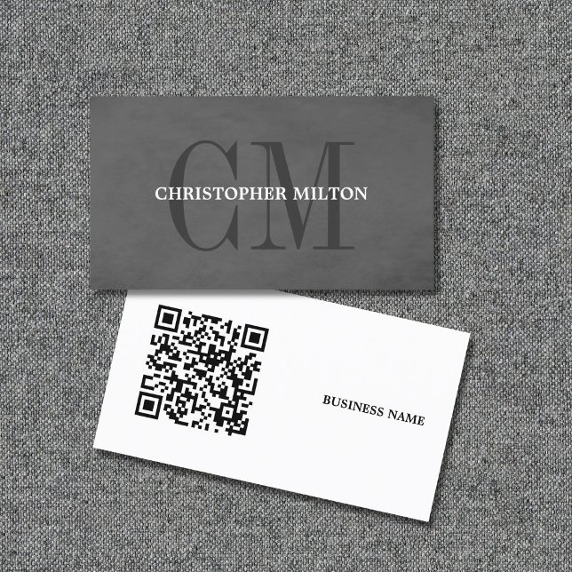 Minimalist Grey Bold Monogram QR code Consultant Business Card (Creator Uploaded)