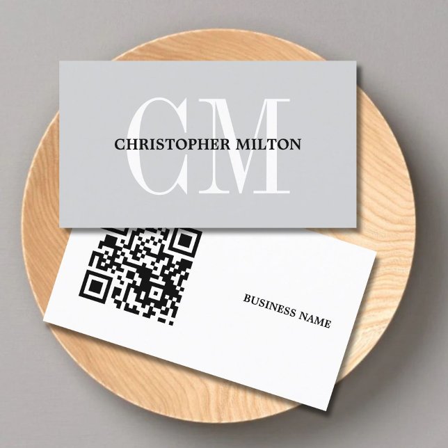 Minimalist Grey Bold Monogram QR code Consultant Business Card (Creator Uploaded)