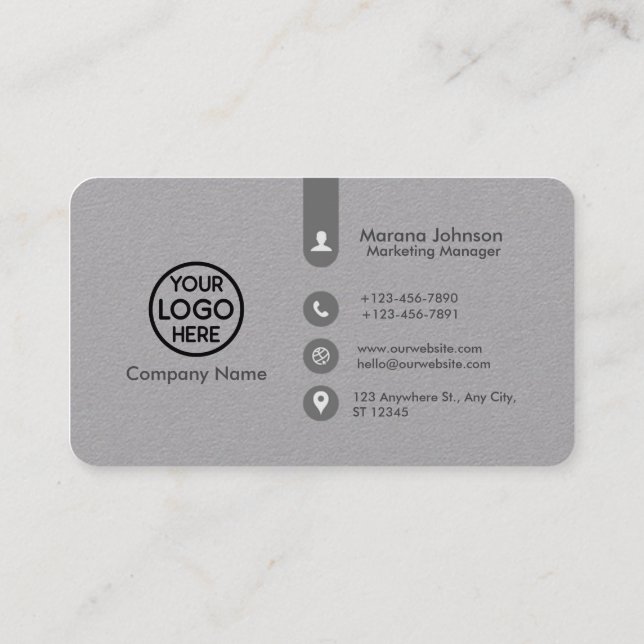 Minimalist Grey Business Card with Logo (Back)