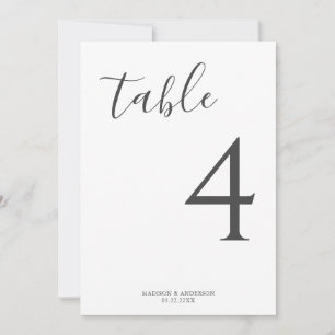Minimalist Grey Calligraphy Wedding Table Number