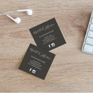 Minimalist Grey Cursive Text Social Media Icons Square Business Card