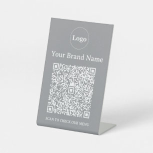 Minimalist Grey Custom Business Logo and QR Code Pedestal Sign
