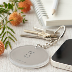 Minimalist Grey   Custom Name & Initials Grey Key Ring