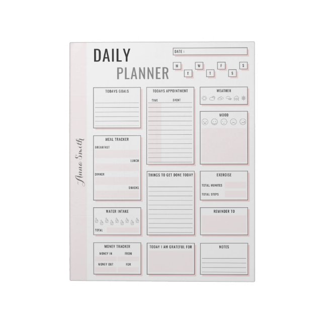 Minimalist Grey Daily Planner - Customisable Name Notepad (Rotated)