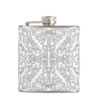 Minimalist Grey Floral Pattern Hip Flask
