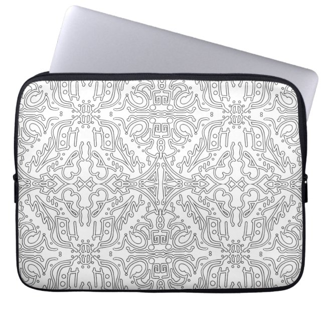 Minimalist Grey Floral Pattern Laptop Sleeve (Front)