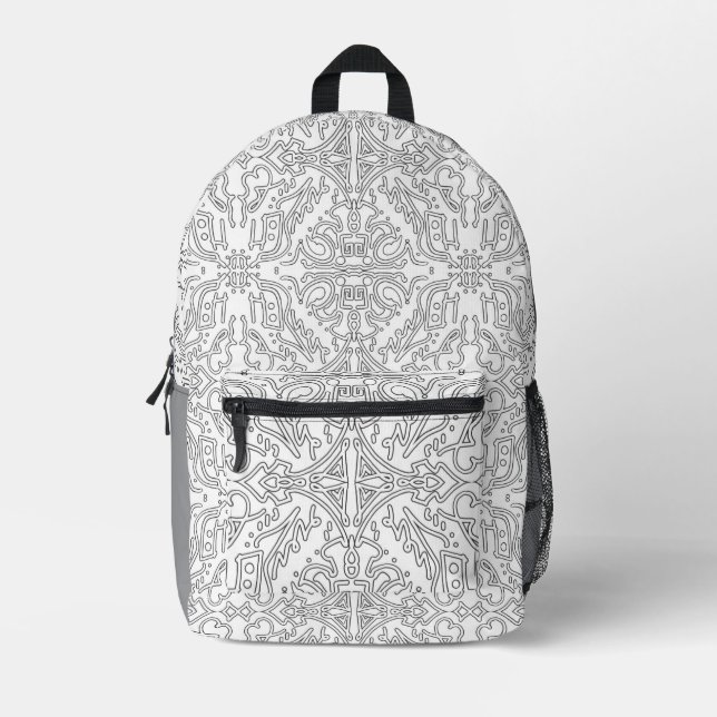 Minimalist Grey Floral Pattern Printed Backpack (Front)