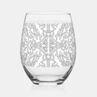 Minimalist Grey Floral Pattern Stemless Wine Glass