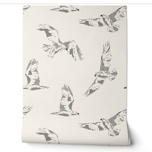 Minimalist Grey Hand-Drawn Flying Eagle Wildlife Wallpaper