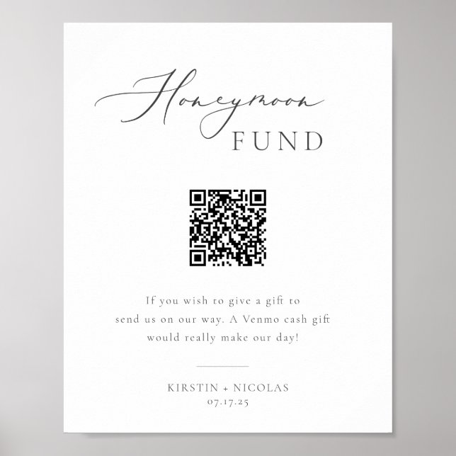 Minimalist Grey Honeymoon Fund QR Code Poster (Front)