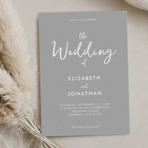 Minimalist Grey Modern Calligraphy Wedding Invitation
