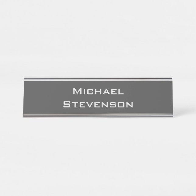 Minimalist Grey Modern Plain Simple  Desk Name Plate (Front)