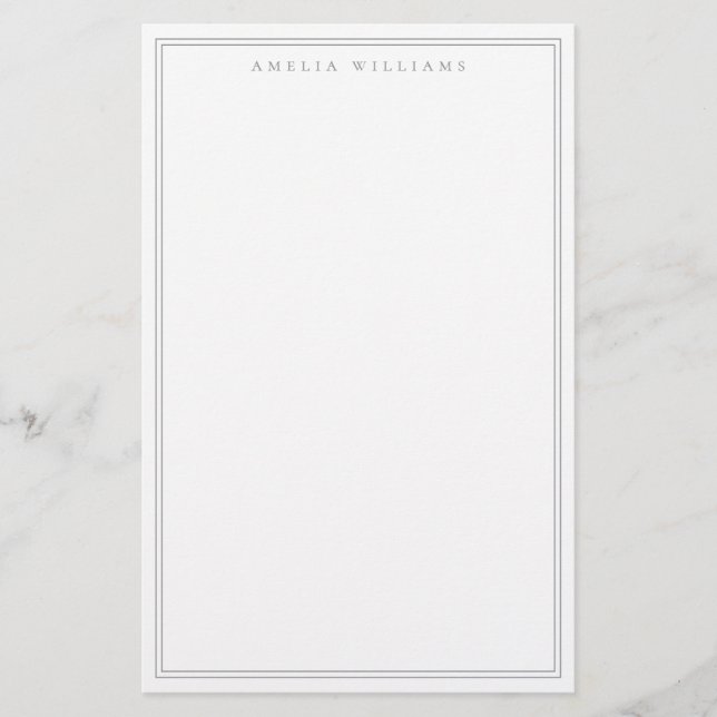 Minimalist Grey Monogram Two Border Stationery (Front)
