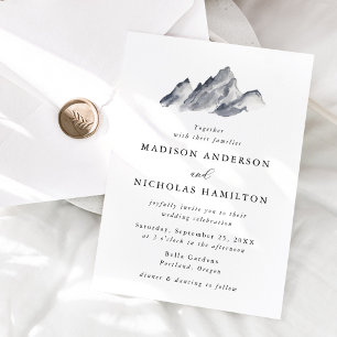 Minimalist Grey Mountain Wedding Invitation