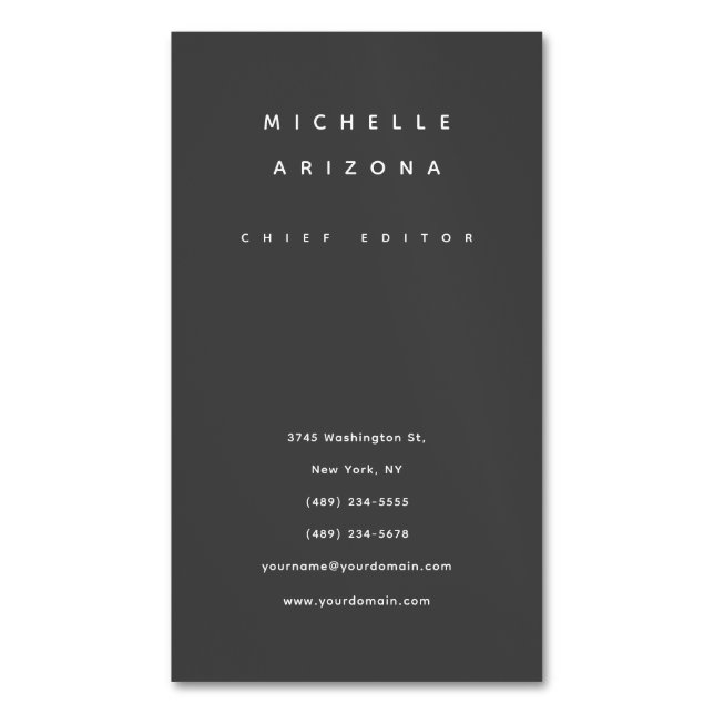 Minimalist Grey Professional Modern Magnetic Business Card (Front Vertical)