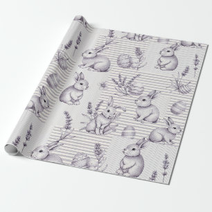 Minimalist Grey Rabbit Easter Egg Stripe Wrapping Paper